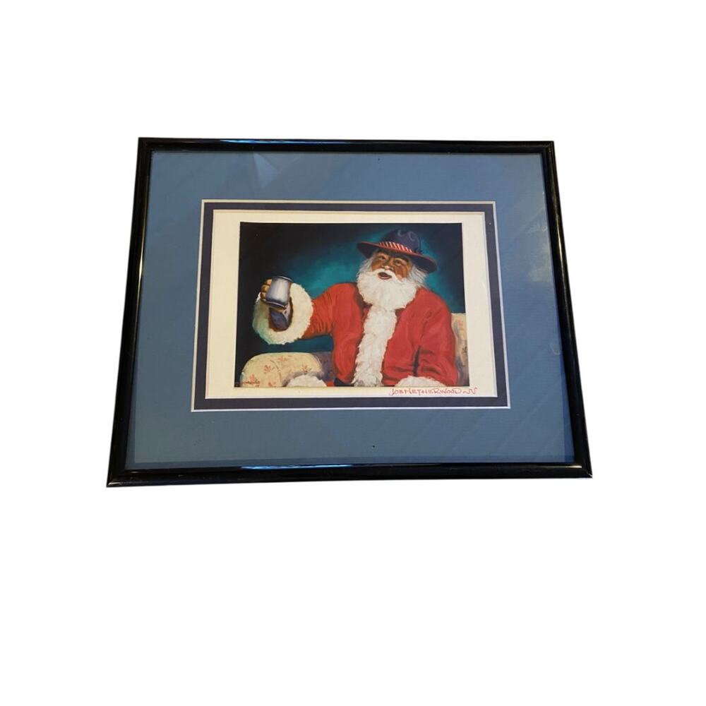 Joe Netherwood Signed Framed Matted Print Western Santa Print 10.5" x 8.5"